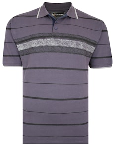 KAM Distressed Stripe Print Polo Shirt Charcoal